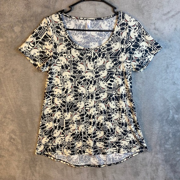 LuLaRoe Tops - LuLaRoe T-Shirt Womens XS Mickey Mouse Disney Black White Geometric EUC